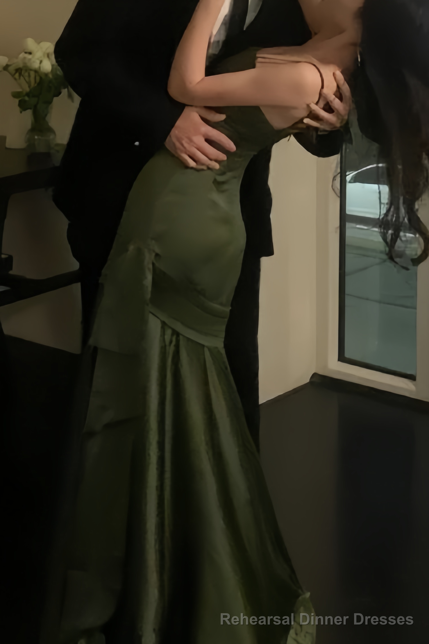 Sexy Mermaid Green Party Dresses Satin Long Prom Dresses