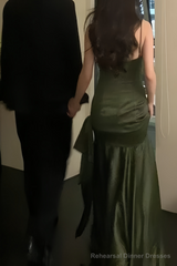 Sexy Mermaid Green Party Dresses Satin Long Prom Dresses