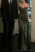 Sexy Mermaid Green Party Dresses Satin Long Prom Dresses