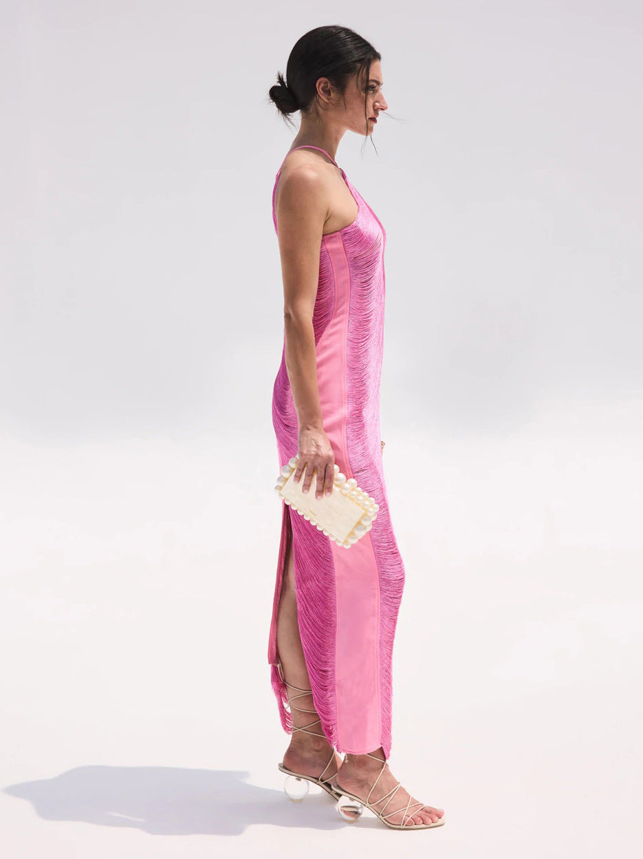Sexy Mermaid Halter Hot Pink Long Classy Prom Dress