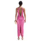 Sexy Mermaid Halter Hot Pink Long Classy Prom Dress