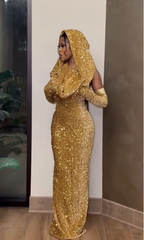Sexy Mermaid Halter Red Sequin Long Classy Prom Dress With Gloves