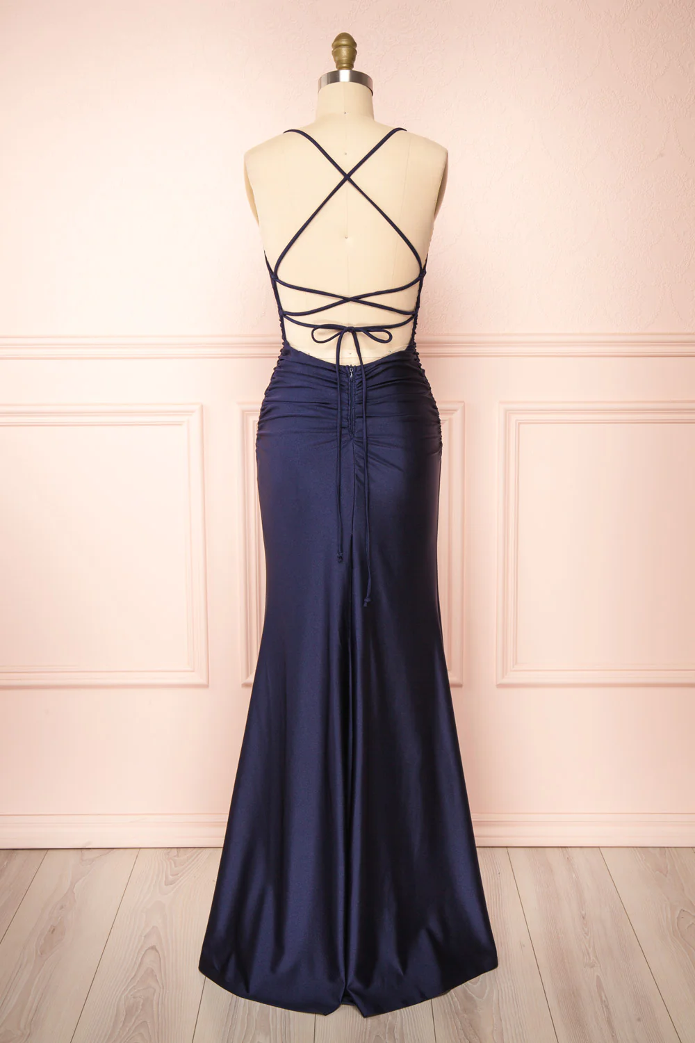 Sexy Mermaid Halter Sleeveless Navy Blue Long Classy Prom Dress Secondary image