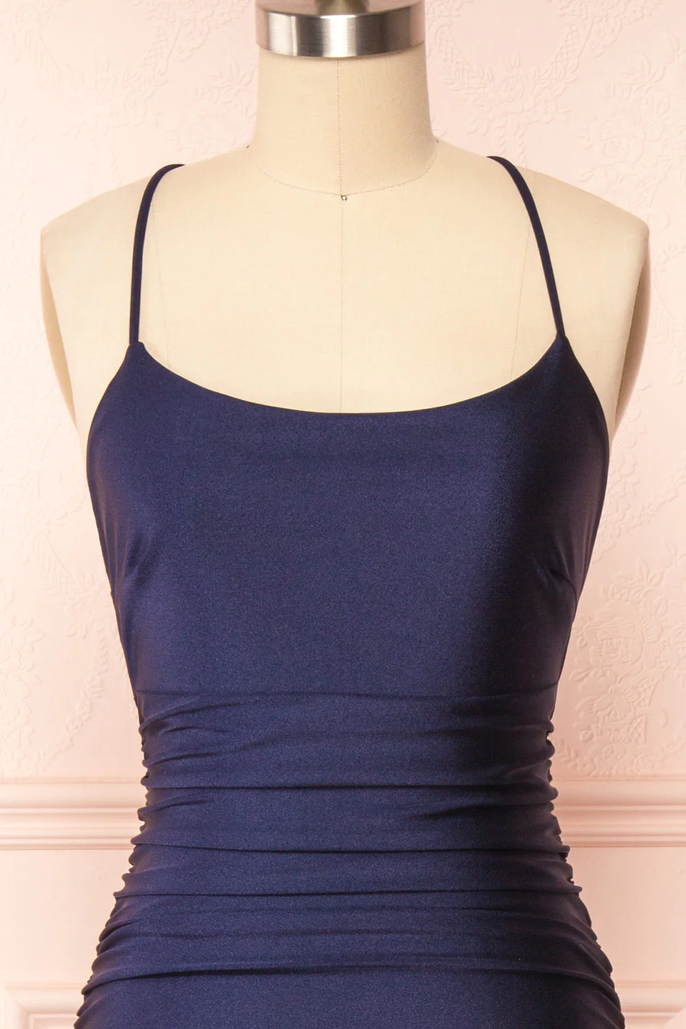 Sexy Mermaid Halter Sleeveless Navy Blue Long Classy Prom Dress