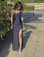 Sexy Mermaid Halter Sleeveless Navy Blue Long Classy Prom Dress