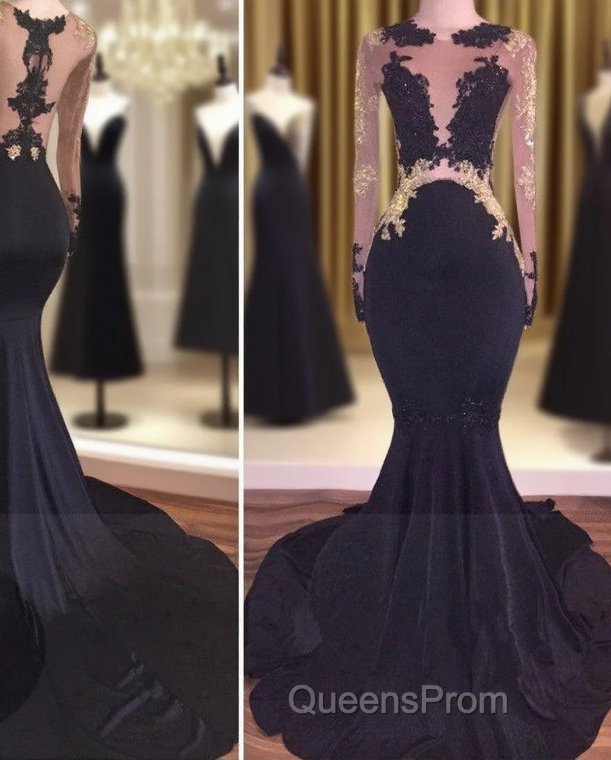Sexy Mermaid Lace Black Gold Evening Prom Dress Main image