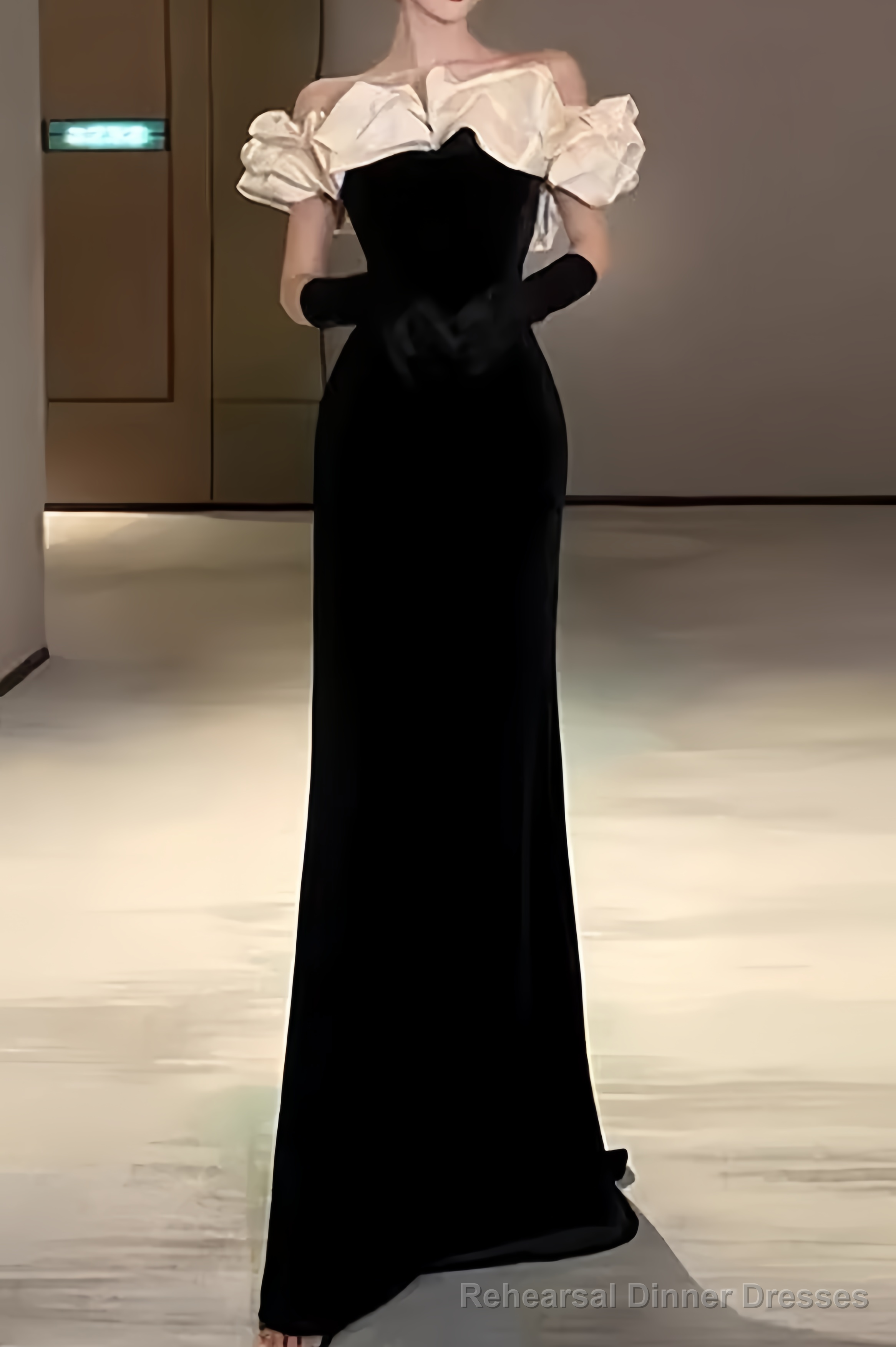 Sexy Mermaid Off The Shoulder Black Velvet Floor Length Prom Dress Main image