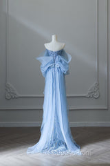 Sexy Mermaid Off The Shoulder Blue Sequin Long Evening Prom Dress Evening Gowns