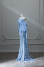 Sexy Mermaid Off The Shoulder Blue Sequin Long Evening Prom Dress Evening Gowns