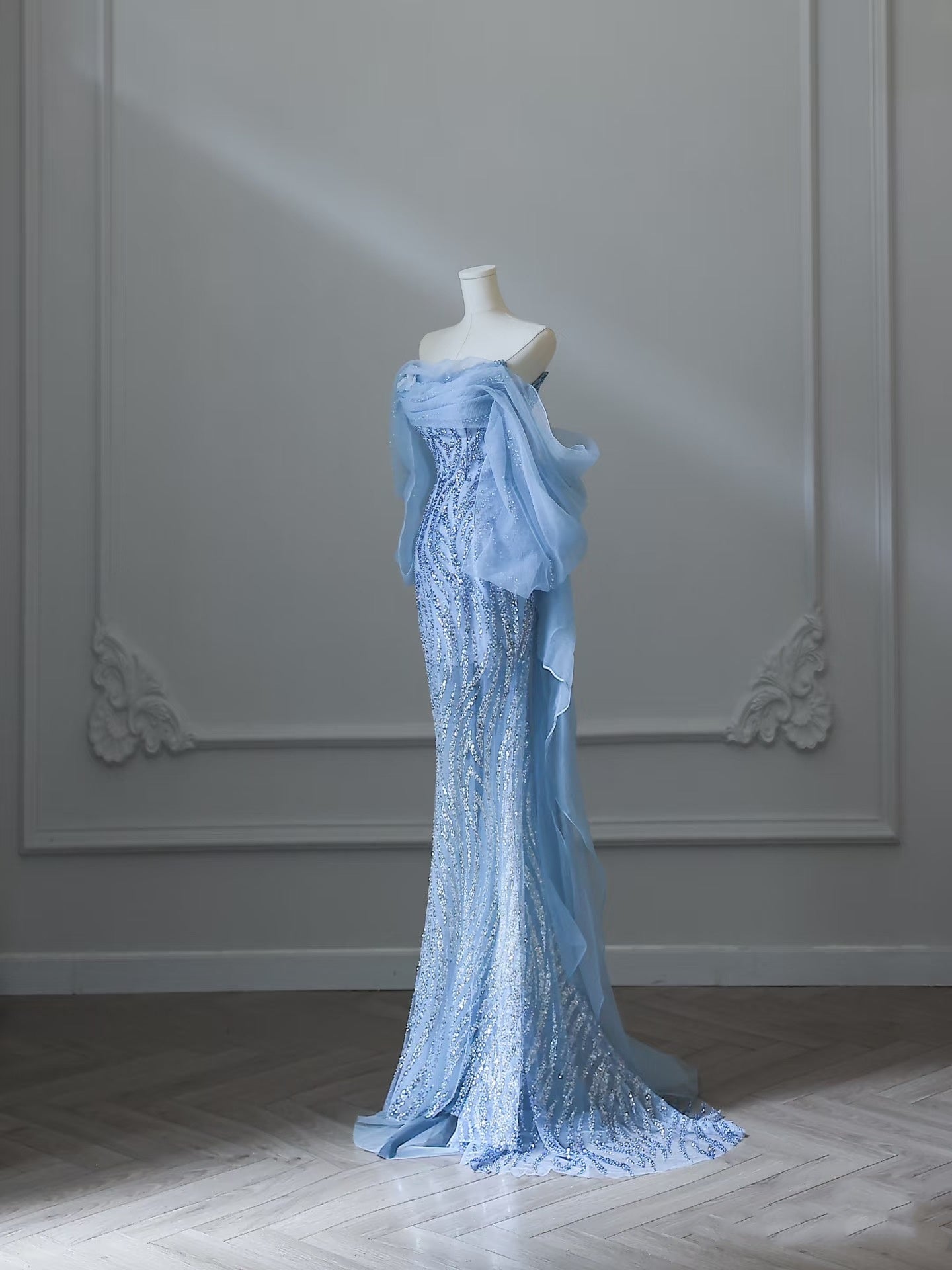 Sexy Mermaid Off The Shoulder Blue Sequin Long Classy Prom Dress Classy Evening Gowns