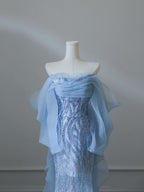 Sexy Mermaid Off The Shoulder Blue Sequin Long Classy Prom Dress Classy Evening Gowns