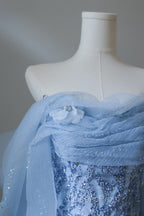 Sexy Mermaid Off The Shoulder Blue Sequin Long Evening Prom Dress Evening Gowns