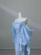 Sexy Mermaid Off The Shoulder Blue Sequin Long Classy Prom Dress Classy Evening Gowns