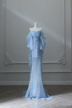 Sexy Mermaid Off The Shoulder Blue Sequin Long Evening Prom Dress Evening Gowns