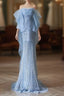 Sexy Mermaid Off The Shoulder Blue Sequin Long Evening Prom Dress Evening Gowns