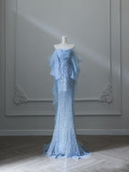 Sexy Mermaid Off The Shoulder Blue Sequin Long Classy Prom Dress Classy Evening Gowns