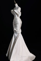 Sexy Mermaid Off The Shoulder Ivory Satin Long Wedding Dress Brides Dress