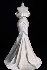 Sexy Mermaid Off The Shoulder Ivory Satin Long Wedding Dress Brides Dress