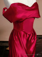 Sexy Mermaid Off The Shoulder Satin Red Floor Length Evening Dress Prom Dresses