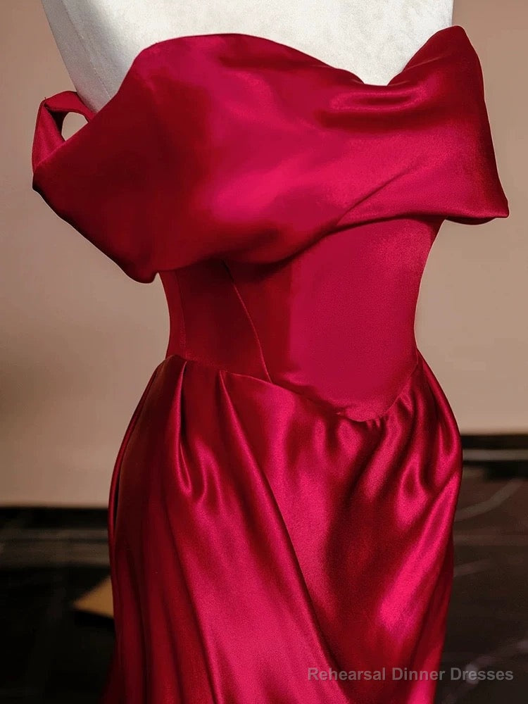 Sexy Mermaid Off The Shoulder Satin Red Floor Length Evening Dress Prom Dresses