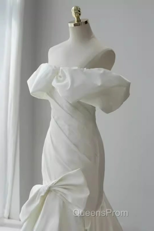 Sexy Mermaid Off The Shoulder Satin White Long Wedding Dress Brides Dress