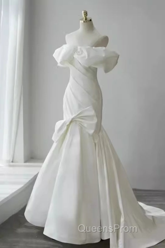 Sexy Mermaid Off The Shoulder Satin White Long Wedding Dress Brides Dress