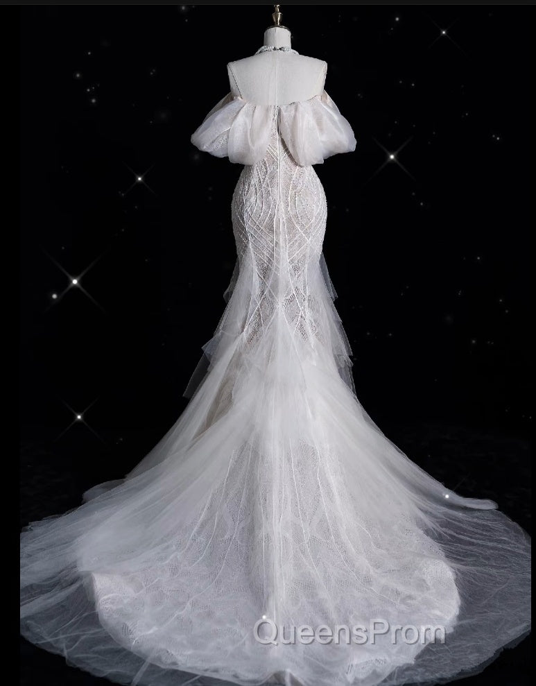 Sexy Mermaid Off The Shoulder White Lace Long Wedding Dress Brides Dress