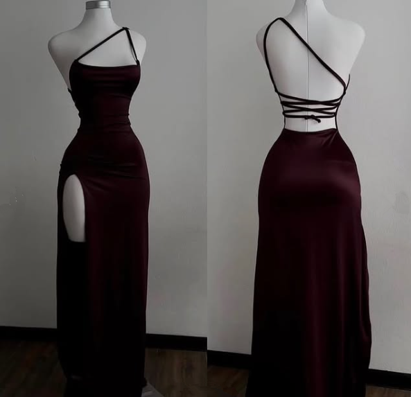 Sexy Mermaid One Shoulder Floor Length Burgundy Backless Classy Evening Dress Classy Prom Dress