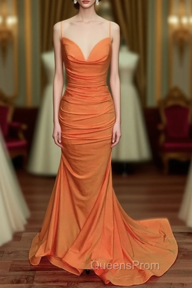 Sexy Mermaid Orange Satin Evening Prom Dress Main image