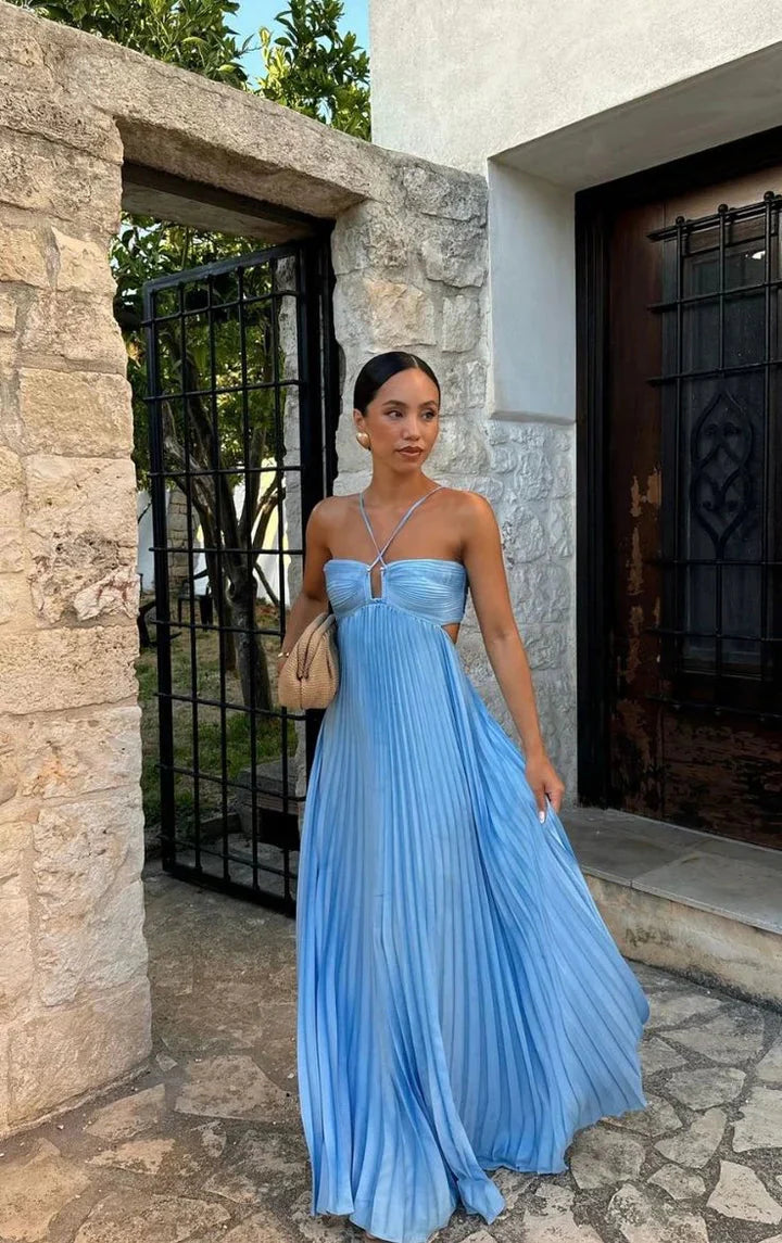 Sexy A Line Spaghetti Straps Blue Backless Classy Prom Dress Long Party Dress Secondary image