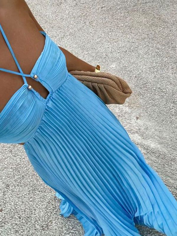 Sexy A Line Spaghetti Straps Blue Backless Classy Prom Dress Long Party Dress