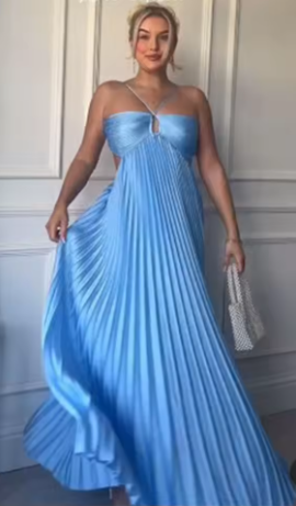 Sexy A Line Spaghetti Straps Blue Backless Classy Prom Dress Long Party Dress