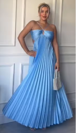 Sexy A Line Spaghetti Straps Blue Backless Classy Prom Dress Long Party Dress