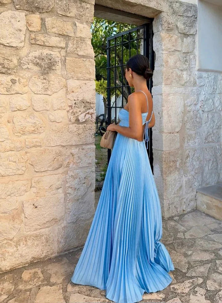 Sexy A Line Spaghetti Straps Blue Backless Classy Prom Dress Long Party Dress Main image