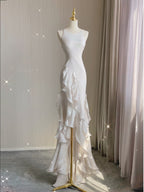 Sexy Mermaid Scoop Satin Night Party Dress White Long Classy Prom Dress