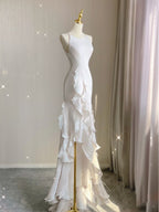 Sexy Mermaid Scoop Satin Night Party Dress White Long Classy Prom Dress