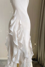 Sexy Mermaid Scoop Satin Night Party Dress White Long Evening Prom Dress