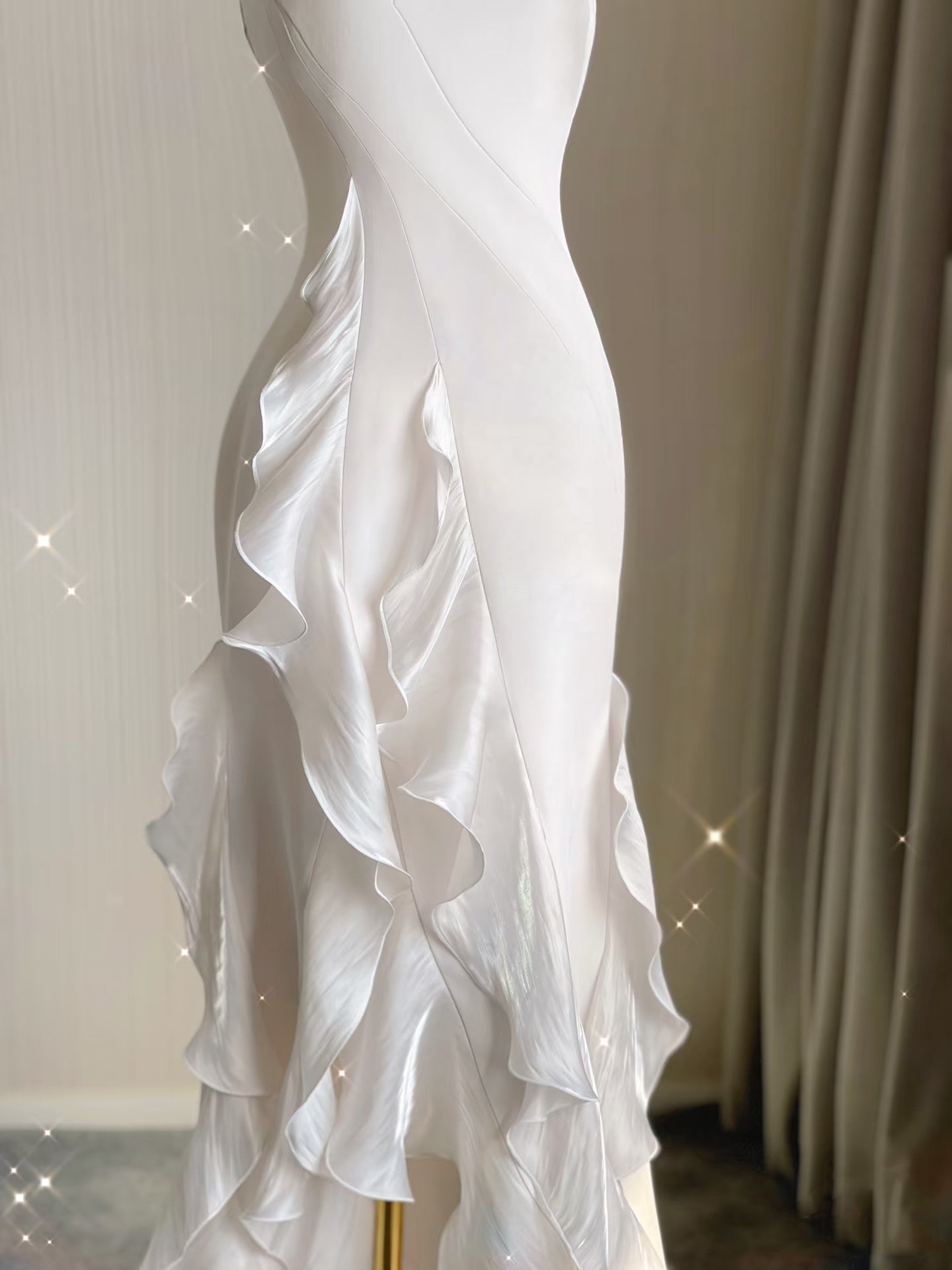 Sexy Mermaid Scoop Satin Night Party Dress White Long Classy Prom Dress