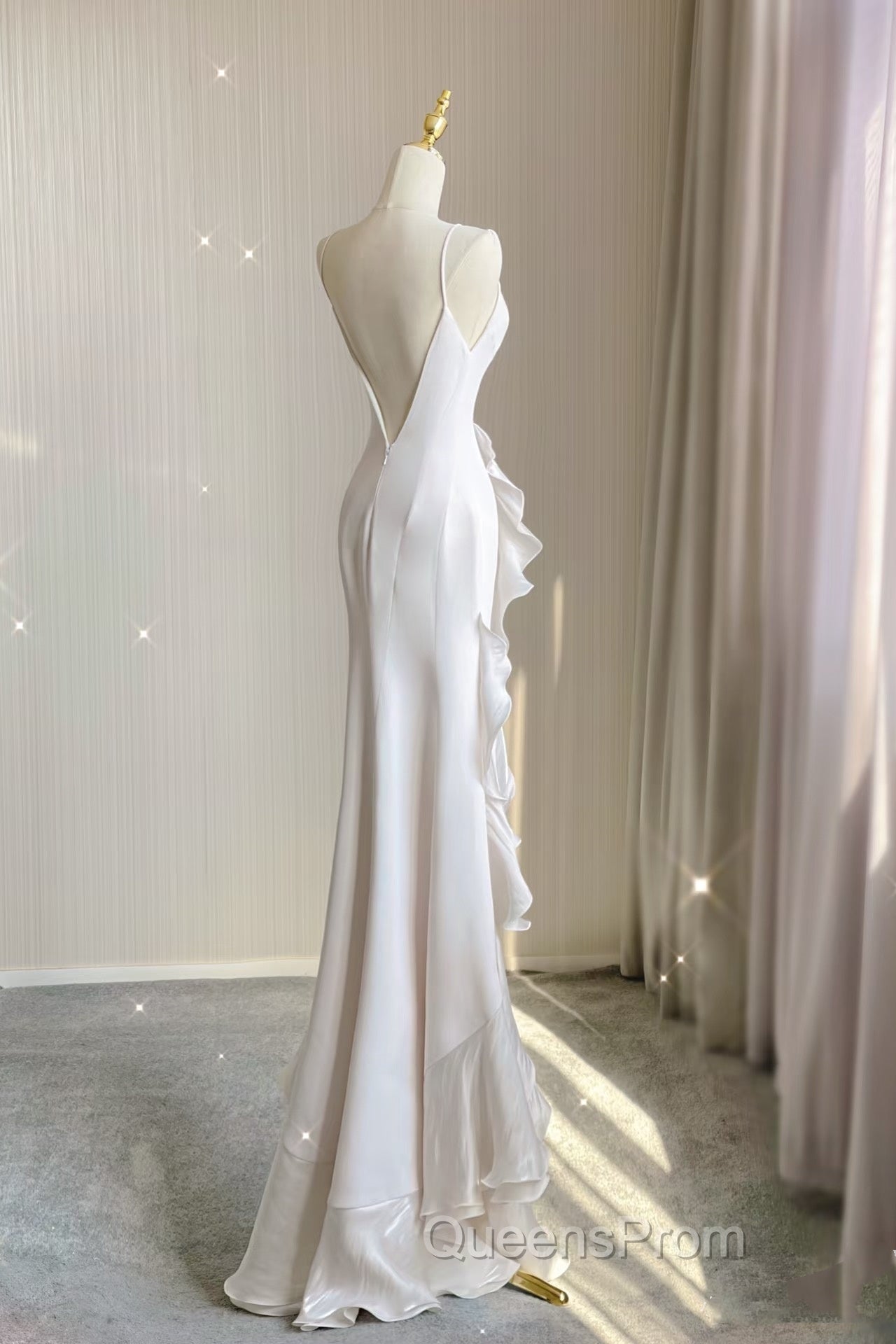 Sexy Mermaid Scoop Satin Night Party Dress White Long Evening Prom Dress
