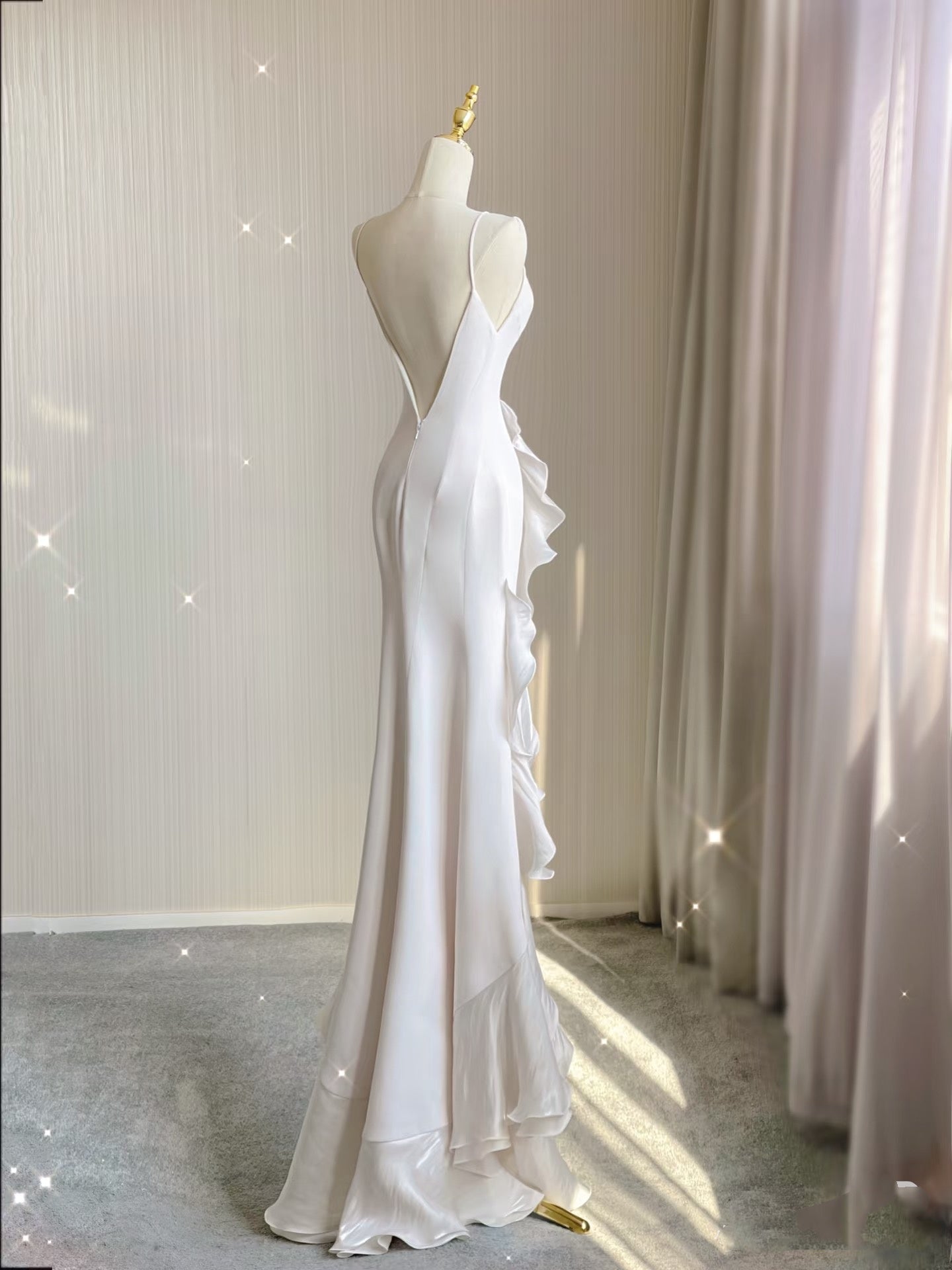 Sexy Mermaid Scoop Satin Night Party Dress White Long Classy Prom Dress
