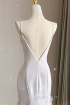 Sexy Mermaid Scoop Satin Night Party Dress White Long Evening Prom Dress