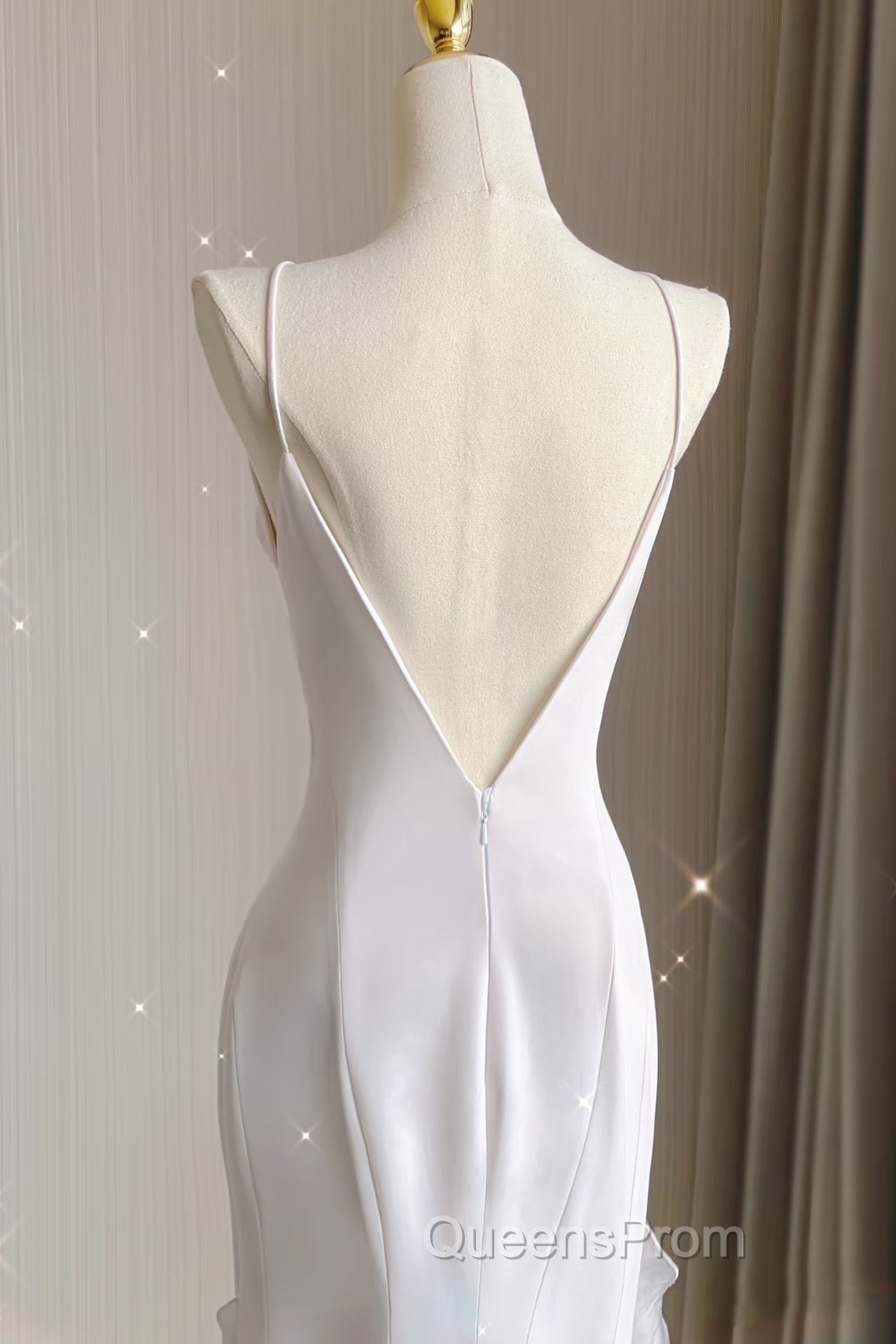 Sexy Mermaid Scoop Satin Night Party Dress White Long Evening Prom Dress
