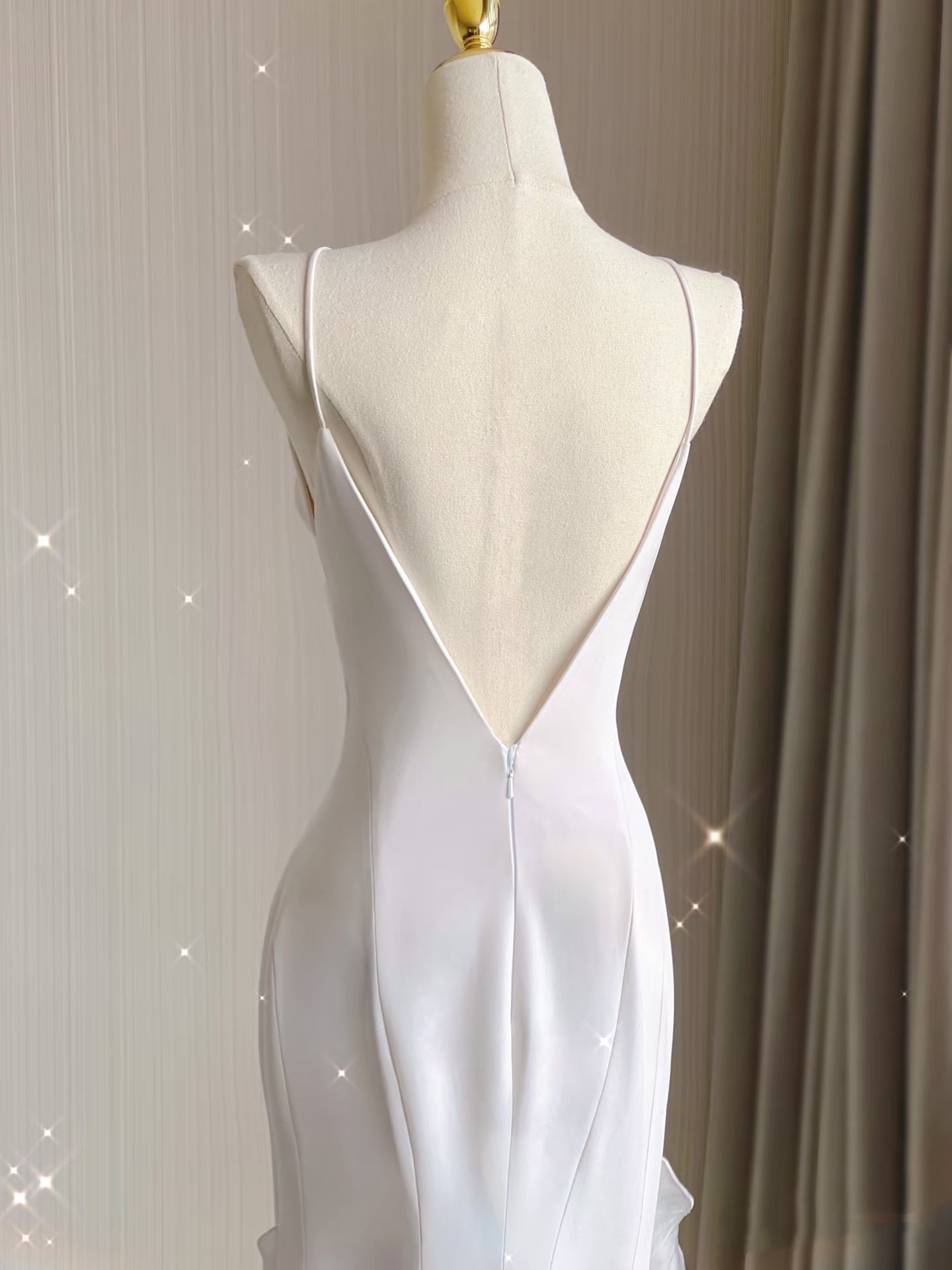 Sexy Mermaid Scoop Satin Night Party Dress White Long Classy Prom Dress