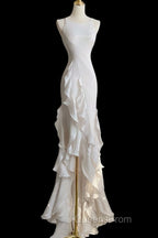 Sexy Mermaid Scoop Satin Night Party Dress White Long Evening Prom Dress