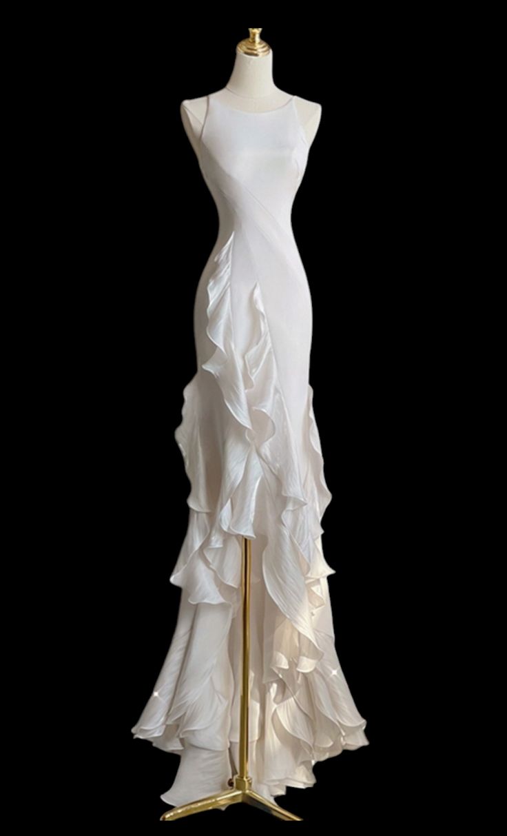 Sexy Mermaid Scoop Satin Night Party Dress White Long Classy Prom Dress Main image