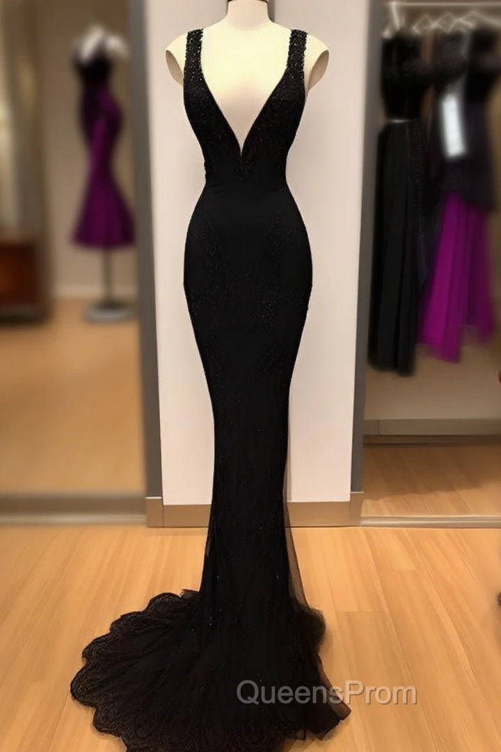 Sexy Mermaid Sequin Long Black Lace Evening Prom Dress Formal Dress Main image