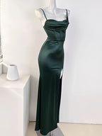 Sexy Mermaid Sleeveless Green Satin Long Classy Prom Dress