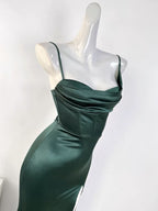 Sexy Mermaid Sleeveless Green Satin Long Classy Prom Dress