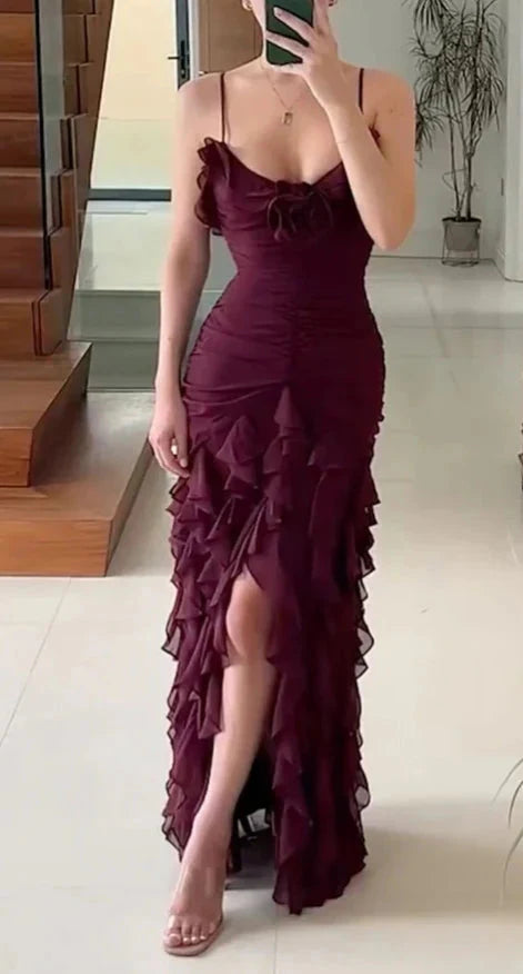 Sexy Mermaid Spaghetti Straps Ankle Length Chiffon Classy Evening Dress Classy Prom Dress