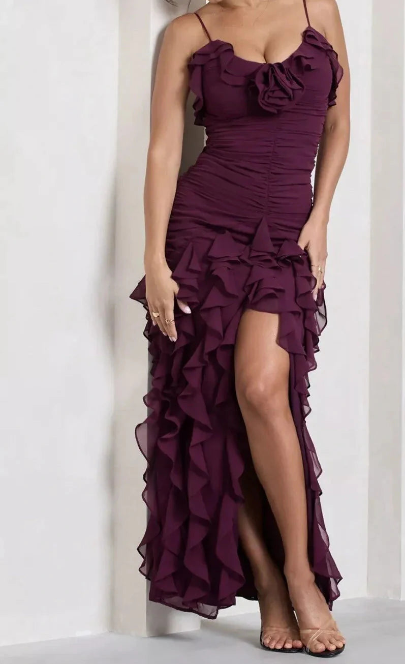 Sexy Mermaid Spaghetti Straps Ankle Length Chiffon Classy Evening Dress Classy Prom Dress